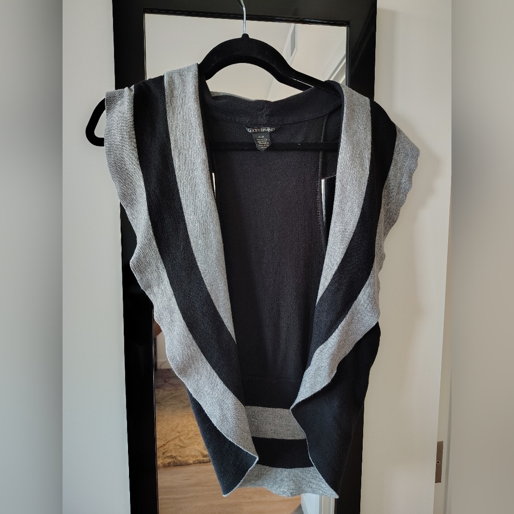 Lucky Brand Black Open-Front Sleeveless Knit Vest